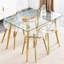Ensemble de 4 chaises de salle à manger transparentes - Pieds en métal doré, siège confortable, support pour animaux de compagnie, design moderne et élégant, structure simple en plastique, ergonomie