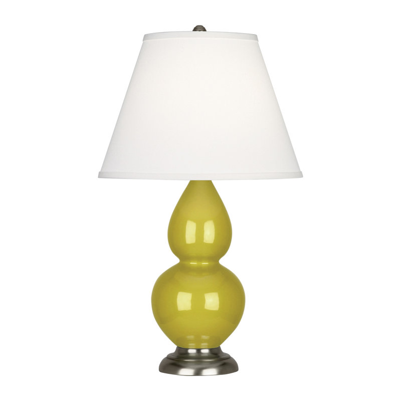 Small Double Gourd Ceramic Table Lamp, Citron/Antique Silver