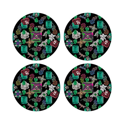 Jewel Box Emeralds Vegan Leather Round Pebble Placemat