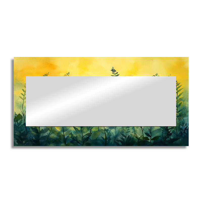 Golden Glow Of Ferns Tranquility On The Plains I - Modern Mirror For Wall Art Decor, 28" x 55"