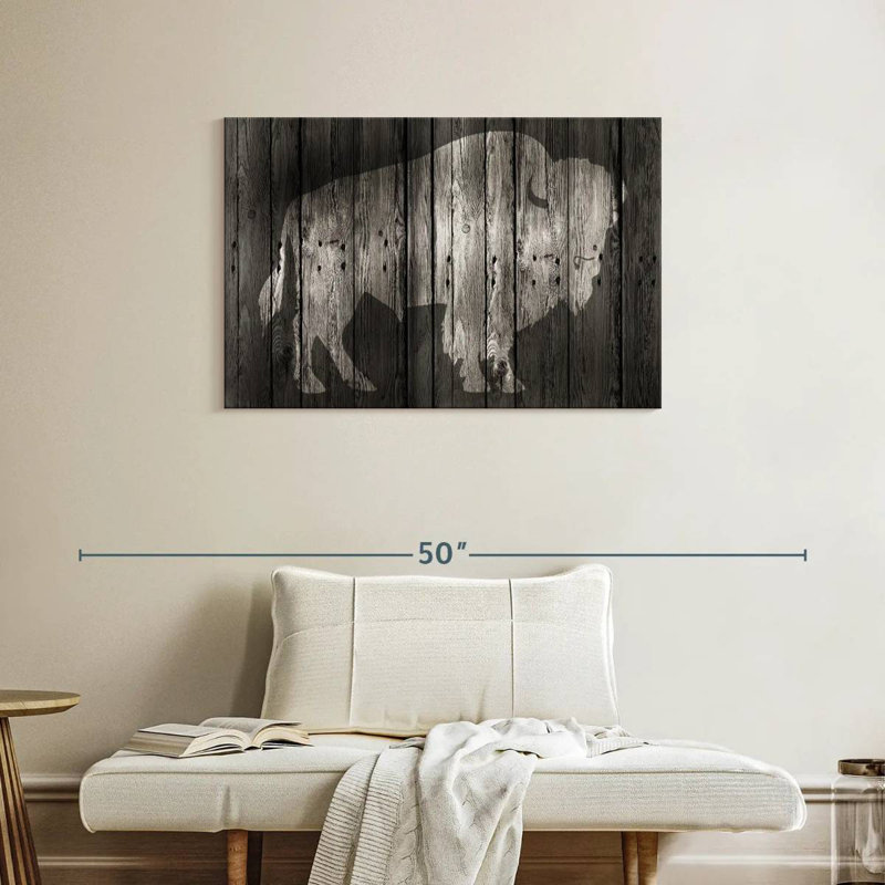 Brampt Bison On Wood, 24" H x 36" W