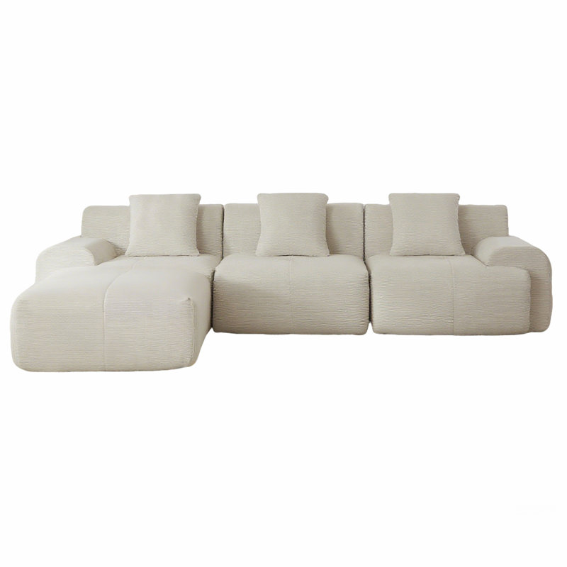 Boneless 113" Modular Sectional Sofa Filled With Foam, Beige