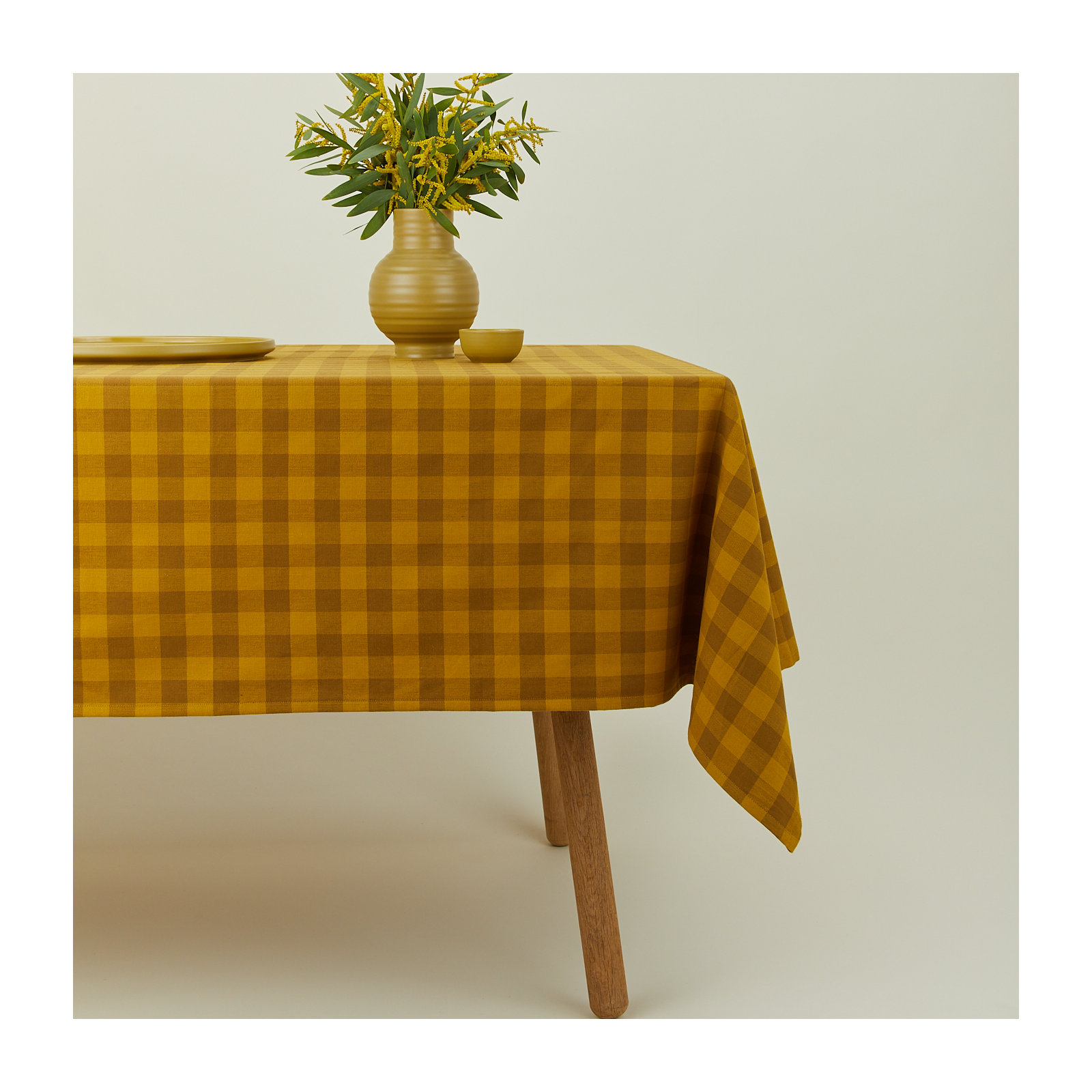 Essential Gingham Tablecloth, Mustard/Bronze