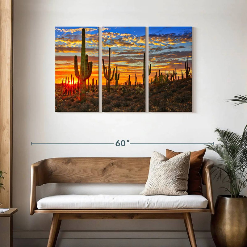 " Sunset Cactus " 3 - Pieces, 28" H x 45" W x 1.25" D