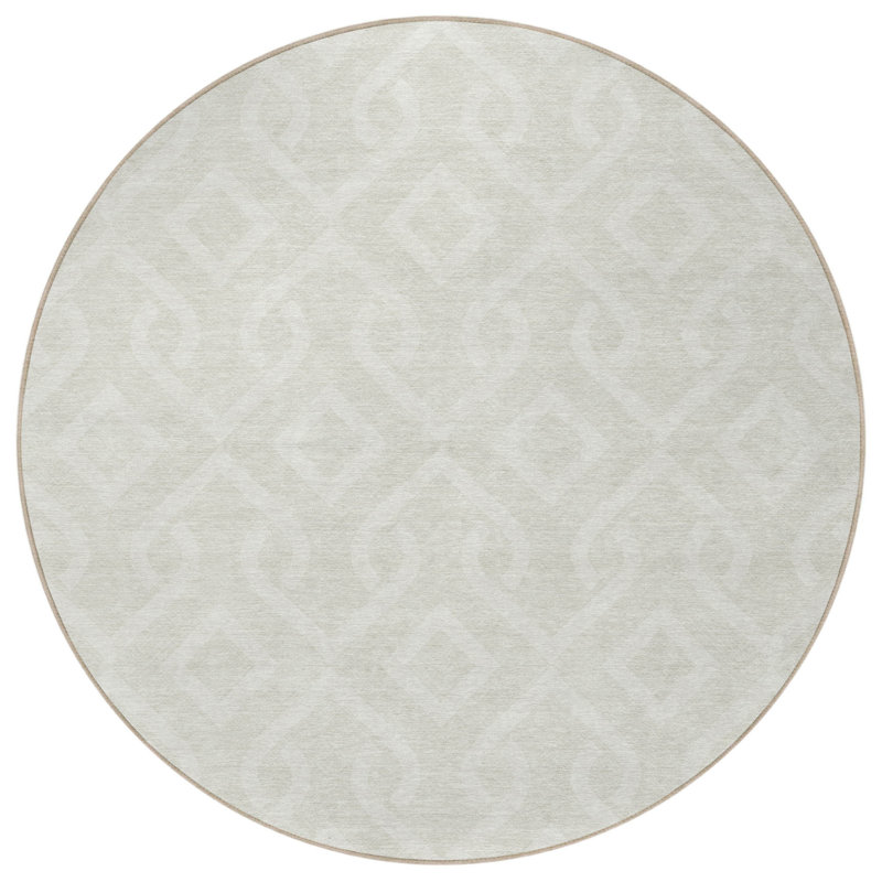Tapis d'intérieur rond lavable géométrique 8 pi gris clair