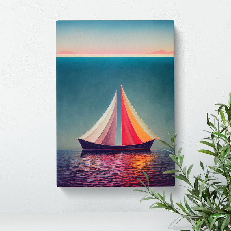 Boat On The Ocean Watercolour No.3 - Print, Wrapped Canvas, 60cm H x 40cm W x 3cm D, No Matte