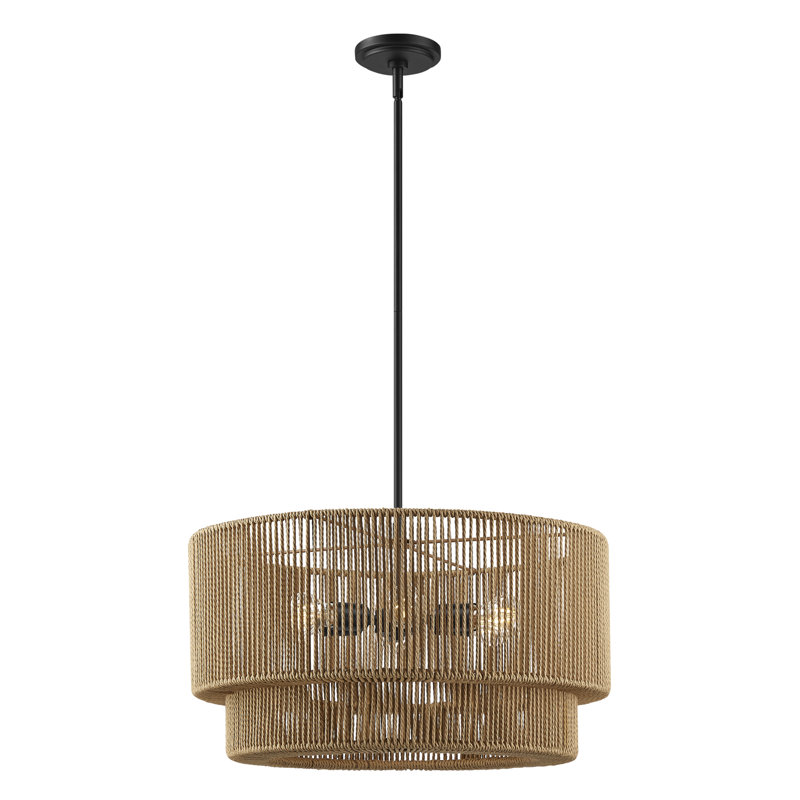 Luminaire suspendu tambour en corde naturelle à 6 lumières Eco - Milos - l 24 po x H 12,5 po, L 24 po x H 12,5 po