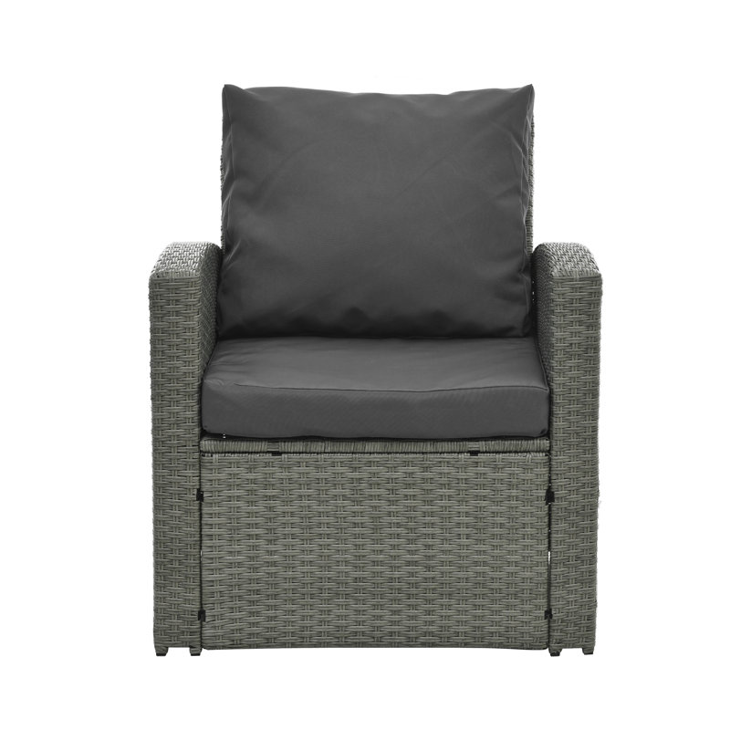 Ensemble de conversation pour patio 5 pièces, osier toutes saisons avec sièges rembourrés, coussins et table d'appoint, Gris