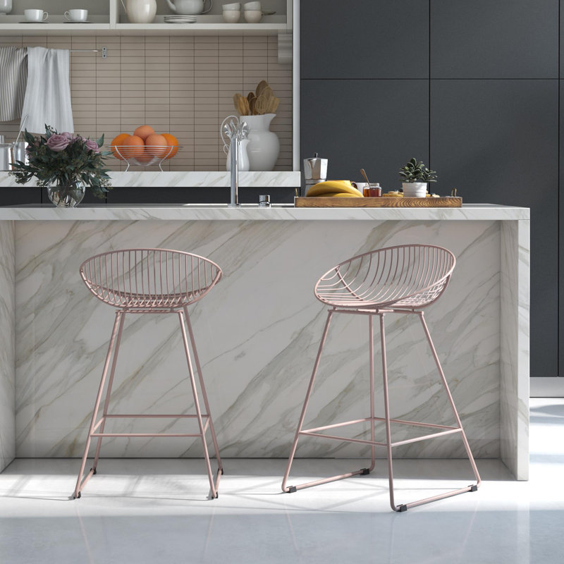 Counter Stool with Metal Frame, Blush Pink
