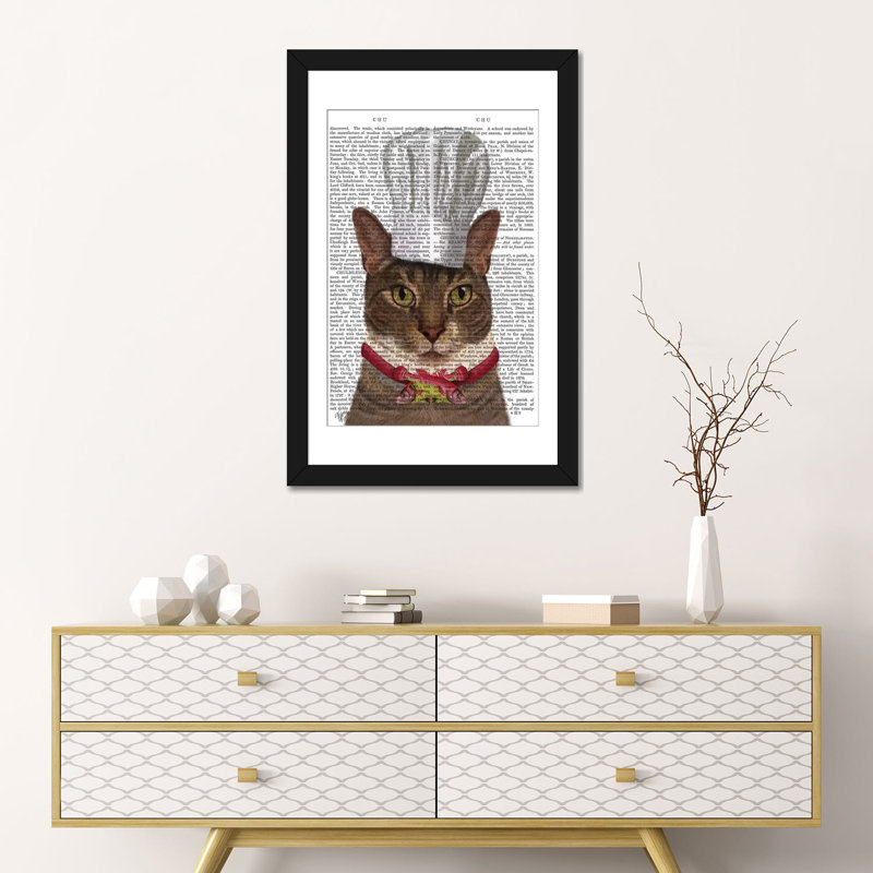 « chat chef i », impression sur toile, Papier d'art encadré noir, H 24 po x l 16 po x P 1 po, Blanc