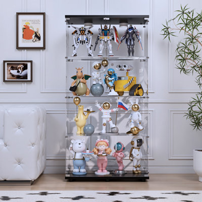 64.7" Tall Tempered Glass China Cabinet 4-Tier Curio Cabinet With Pat Lights And Door Locks by Wrought Studio