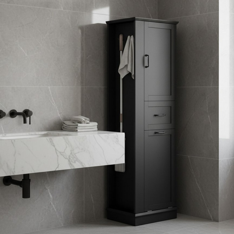 Freestanding Linen Cabinet, Black