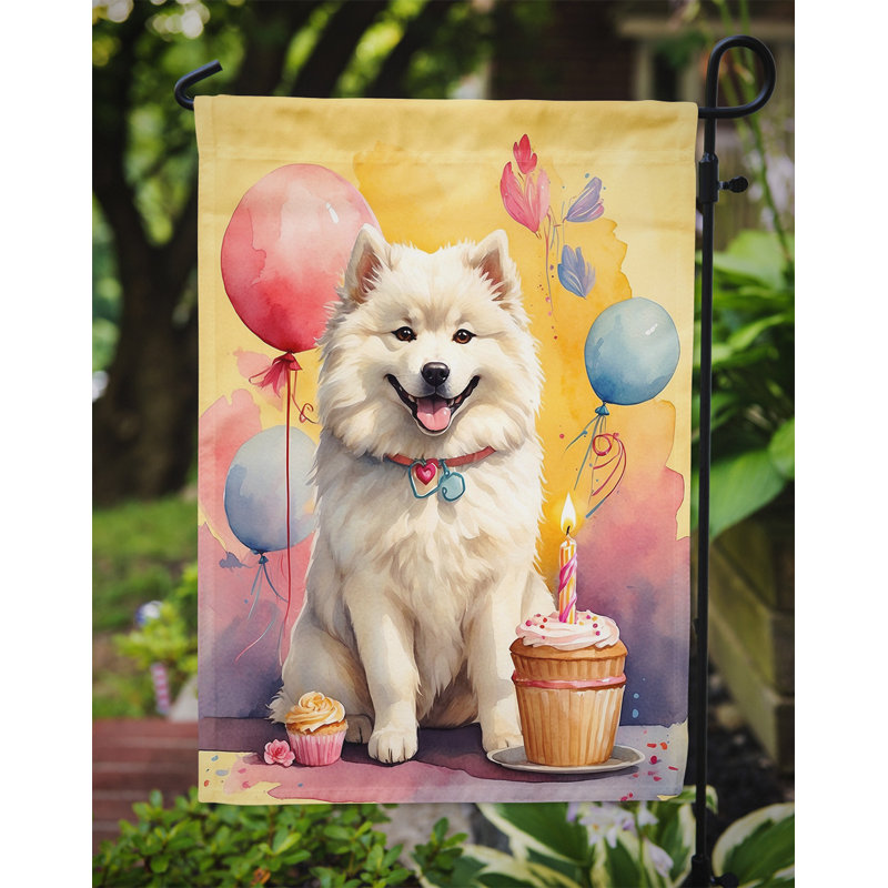 Drapeau de jardin «Happy Birthday», Samoyède