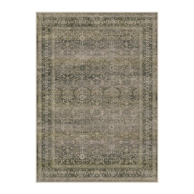 Tapis à motif floral rétro élégant gris / brun Luthien, Rectangulaire 3 pi x 5 pi