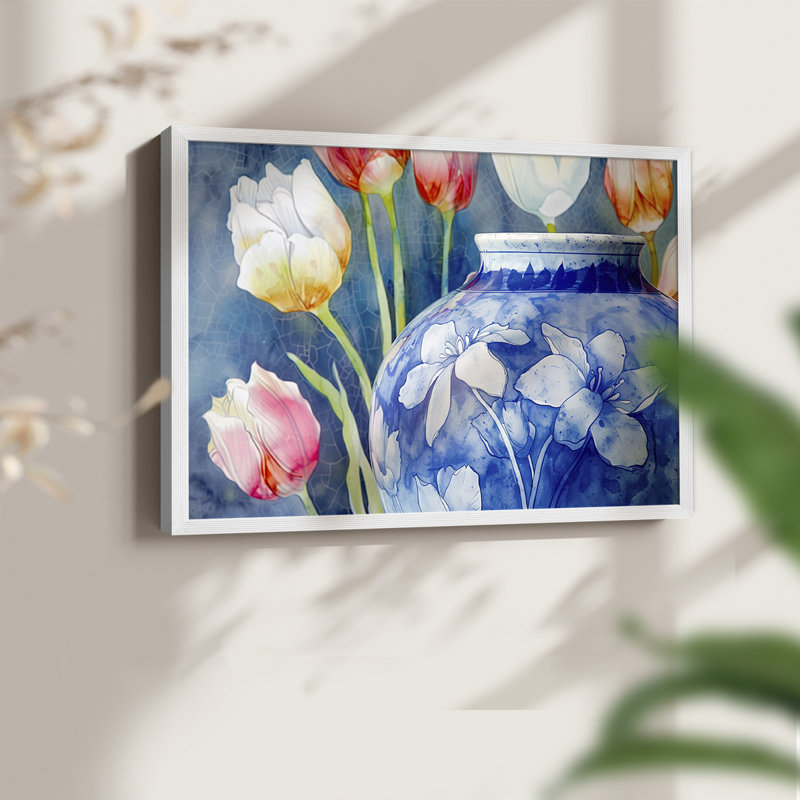 Série florale - CII - Reproduction encadrée - Restickable, H 16 po x l 20 po, Blanc