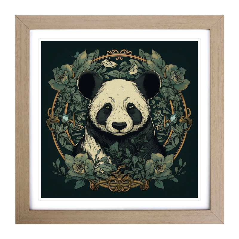 Panda Art Nouveau - Framed Print, Oak