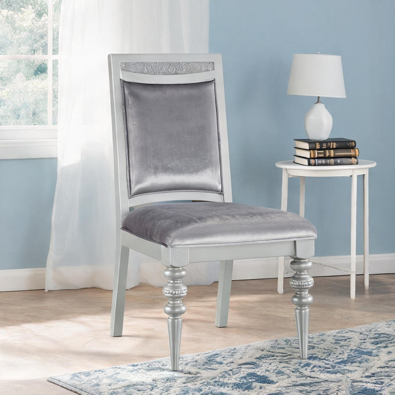 Ensemble de 2 chaises d'appoint rembourrées en tissu, finition argent classique, haut dossier