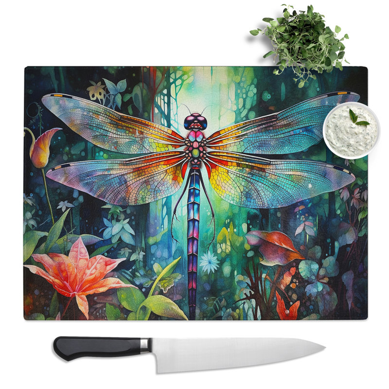 Dragonfly Watercolour  Glass Chopping Board