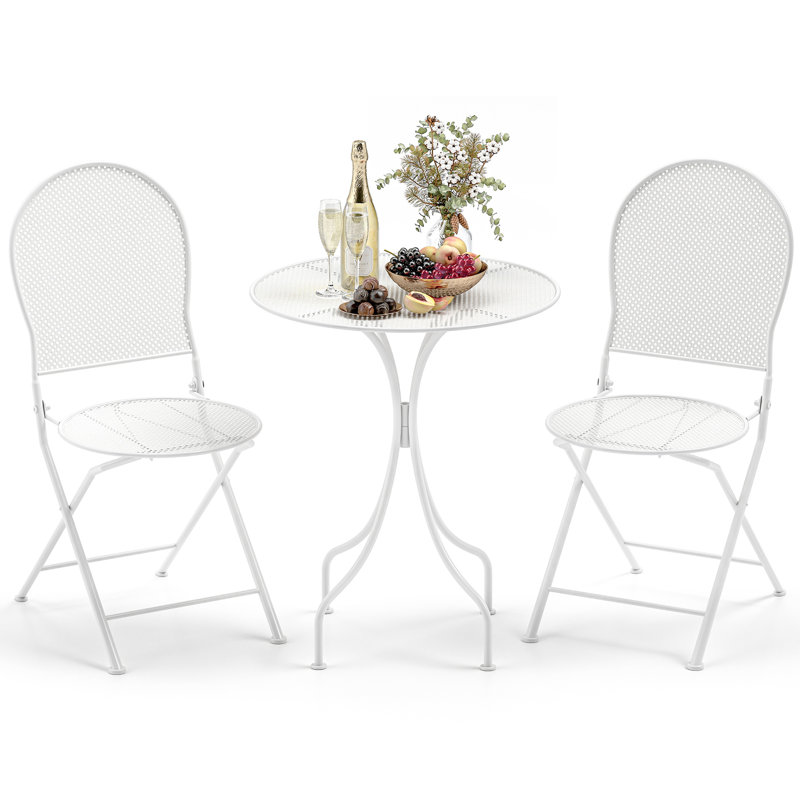 3 Piece Patio Set w/ Rattan-like Pattern Metal Patio Folding Bistro Set for 2