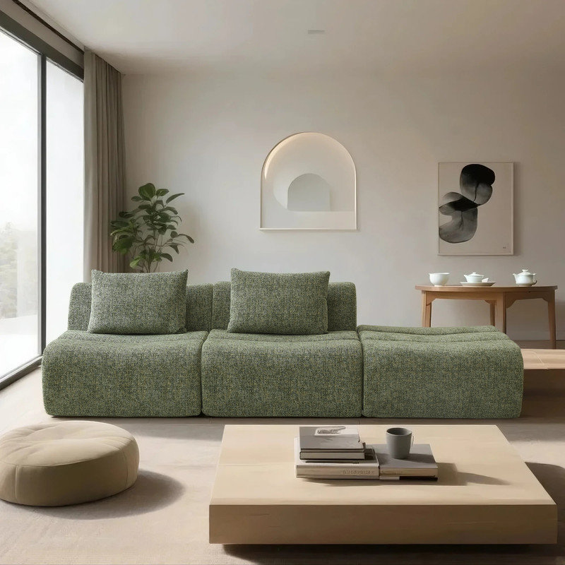 Canapé modulaire 3 places sans accoudoirs, Chenille verte