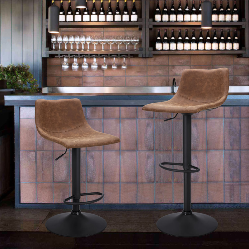 Ensemble de 2 tabourets de bar, tabourets de bar pivotants avec repose-pieds et dossier en forme de L, chaises de bar modernes à hauteur réglable, cuir rétro