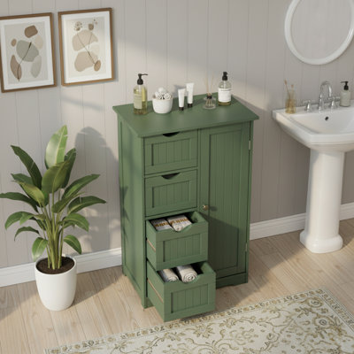 Vintage Green Solid Wood Bathroom Storage Cabinet – Freestanding Side Organizer With 4 Drawers And 1 Cupboard, Multi-functional Shelf Cabinet For Bathroom, Entryway, And Hallway