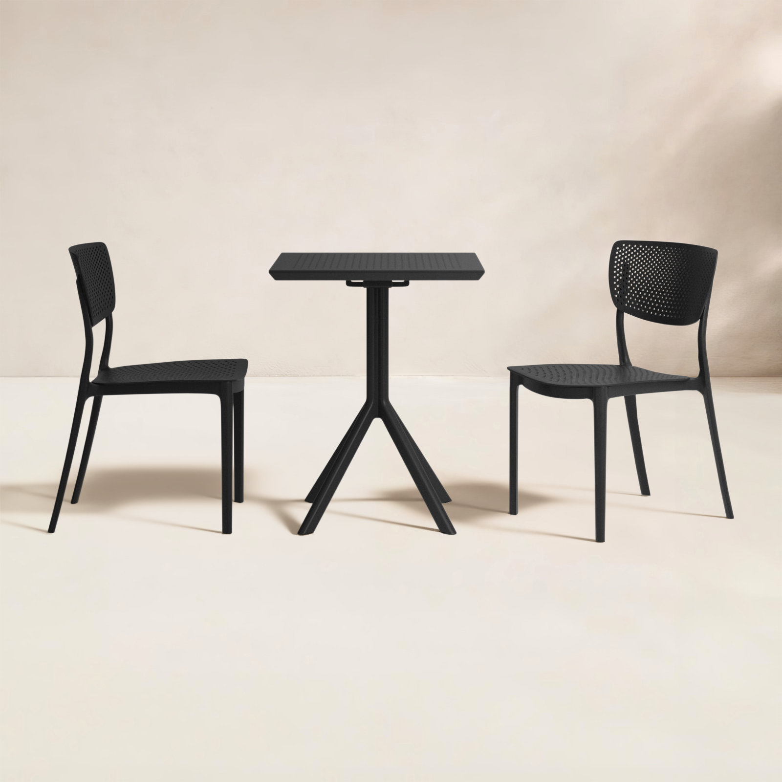 Farrah 31" Square 2-Person Bistro Set, Black, 23.6" D x 23.6" W x 29.5" H