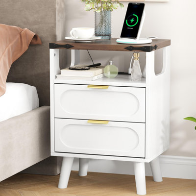 Table de chevet de 15,7 po de largeur avec prises intégrées et table à tablettes ouverte avec lumières DEL RVB