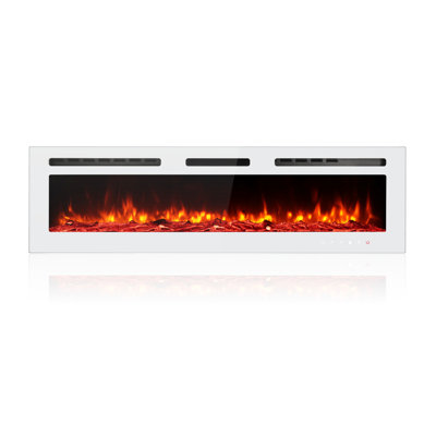 60" White 3-in-1 Electric Fireplace Heater, 12 Colour Flame with Breathing Flame