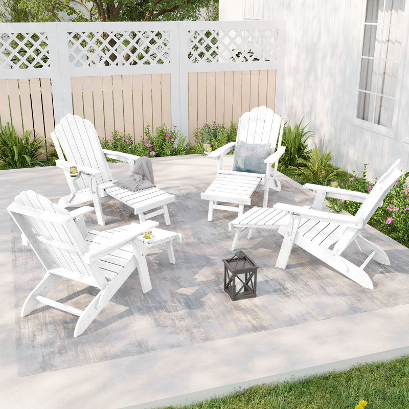 Fauteuil Adirondack en PEHD toutes saisons avec repose-pieds, foyer à 3 positions réglable et pliable avec porte-gobelet pour pelouse, terrasse et bord de piscine