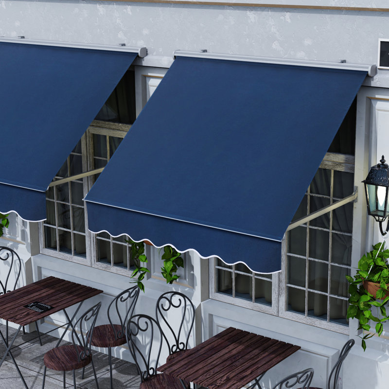 Retractable Window Awning with Adjustable Canopy Angle, Aluminum Frame, 44" H x 48" W x 26" D, Navy