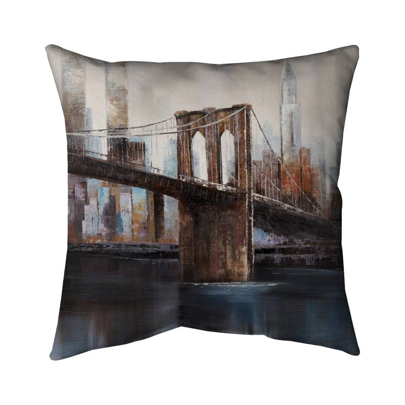 Urban Brooklyn Bridge Throw Pillow – Poly Twill Throw Pillow with Insert, Double-Sided Print