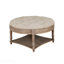 Grand repose-pieds rond avec rangement, 2 niveaux avec tablette en bois, capitonné pour le salon - Lin-130177245
