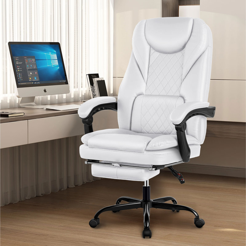 Azteca Ergonomic Executive Chair with Footrest, White