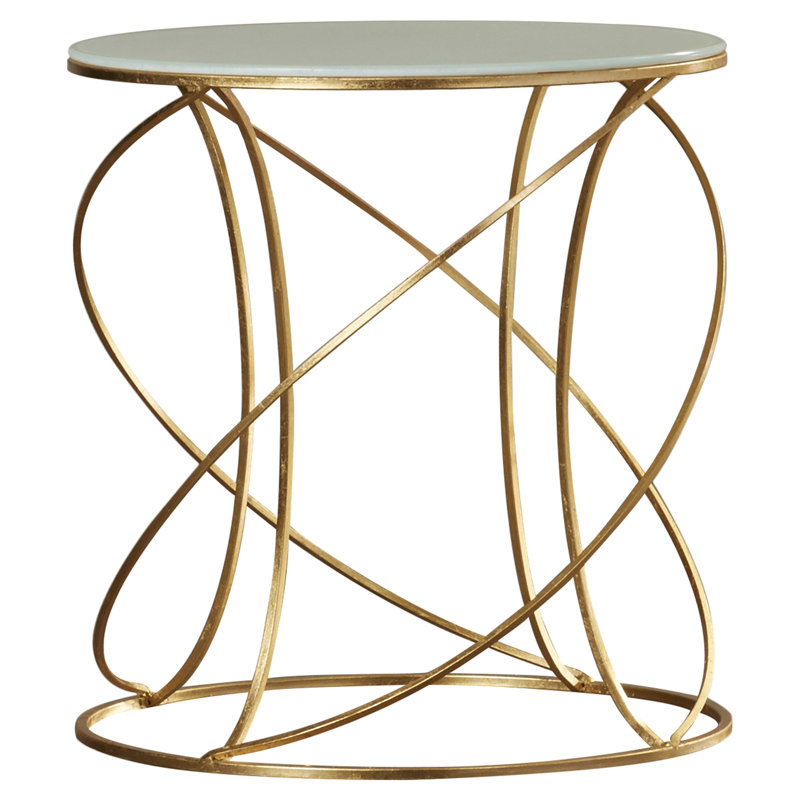 Jeffrey Glass Top Pedestal End Table, Gold/White Glass