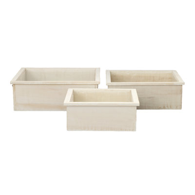 Wooden Square Planter Set Of Three Matte Finish White Wash