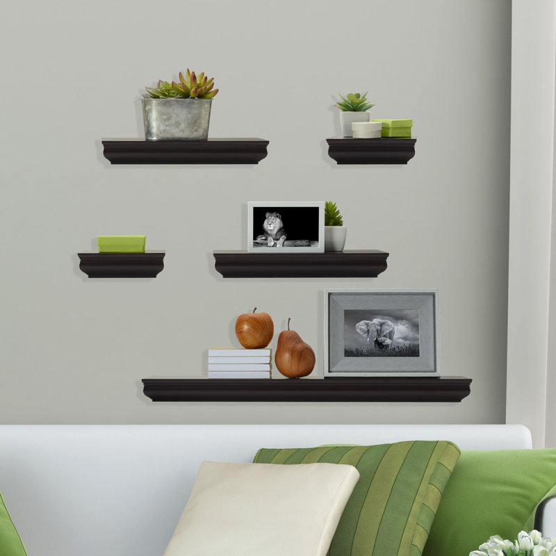 Melannco 5 Pieces Floating Molding Shelves for Bedroom, Living Room, Bathroom, Kitchen, Nursery, Espresso