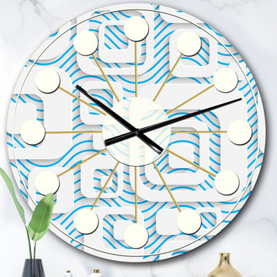 Horloge murale 3D blanche et bleue I - Mid-Century