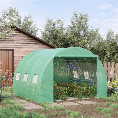 10'X10'x6.5' Walk-In Greenhouse, Robust Steel, Pe Cover, Zipper Door & Breathable Ventilation Windows Greenhouse Kit 10'X10'x6.5', For Gardening