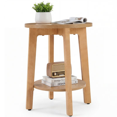 2-Tier Round Side Table with Tapered Legs, Small End Table for Living Room, Bedroom