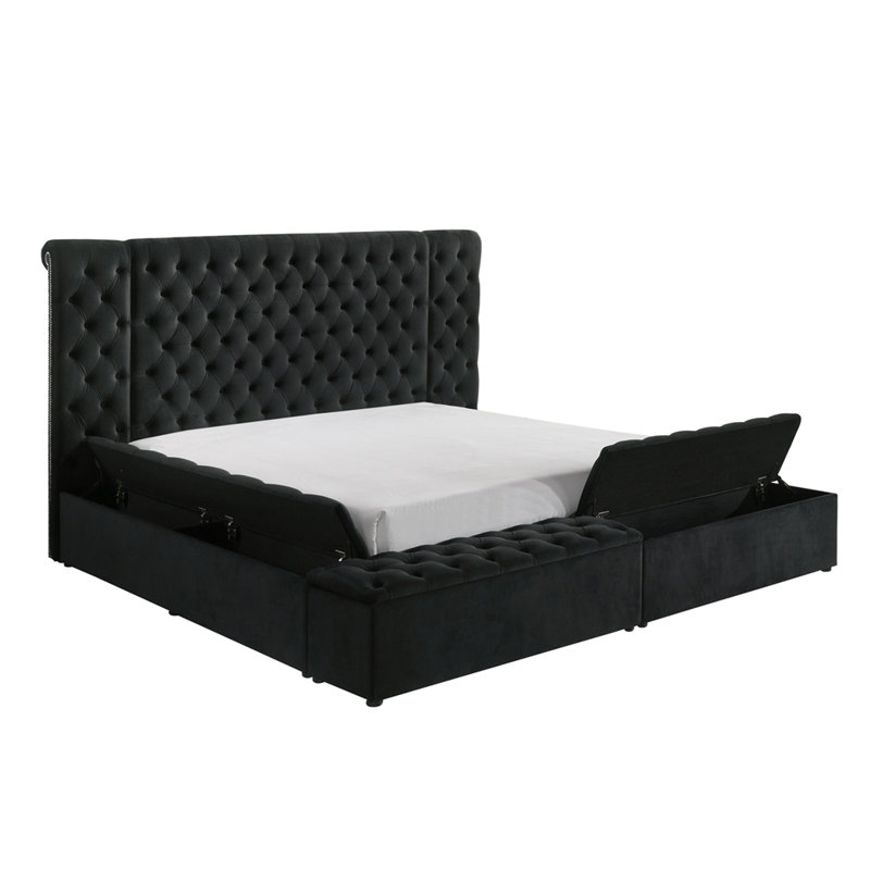 Luxurious Tufted Headboard Upholstered Contemporary King Bed Multiple Storage, Queen