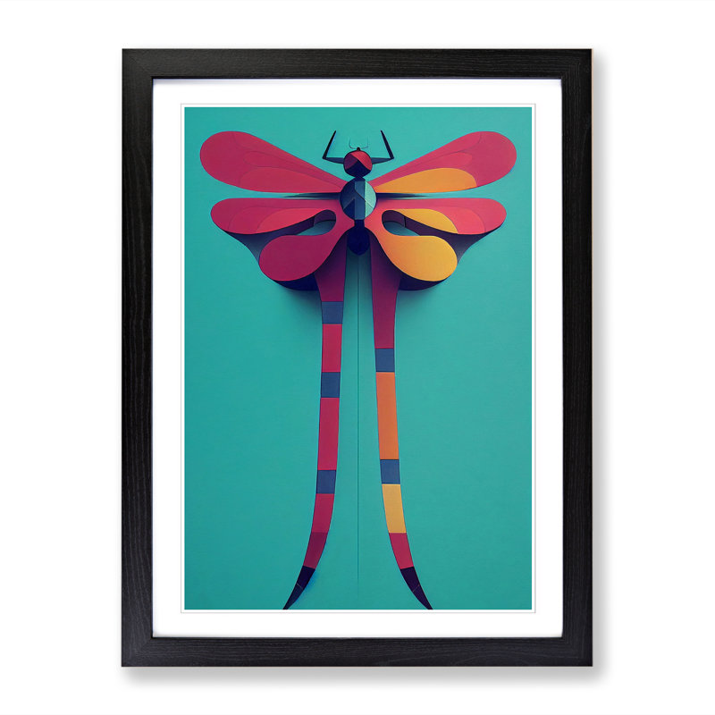 Kootenai Dragonfly Cubism - Picture Frame Print, Black, 64cm H x 46cm W x 2cm D