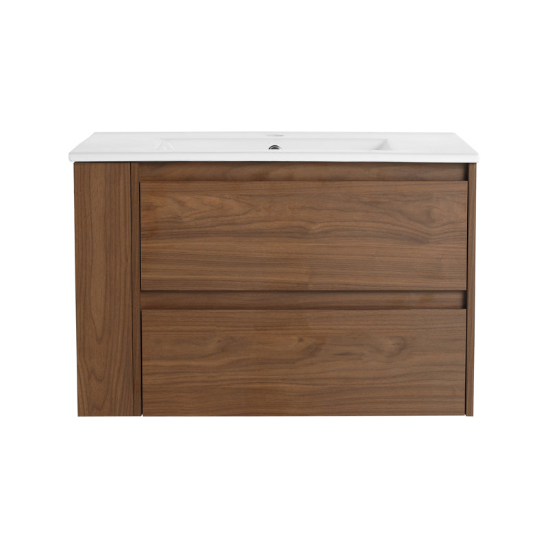 Bathroom Storage Cabinet, 19.68" H x 30" W x 18.30" D, Brown Oak