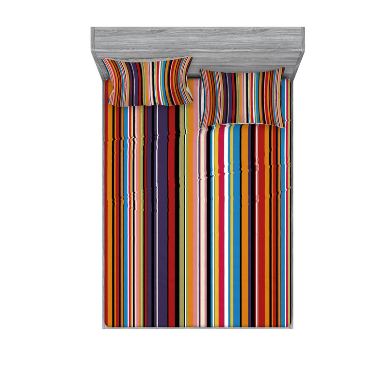 Microfiber Striped Sheet Set, Full/Double Sheet Set with Fitted Sheet, Purple/Red/Black Striped