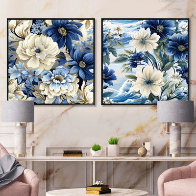 Abigael - Ensemble de 2 collages carrés floraux