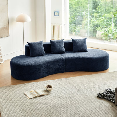 Canapé modulaire courbé en velours bleu moderne à 5 places, idéal pour le salon et la décoration d'appartements