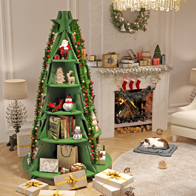 Corner Bookcase Christmas Tree Bookshelf Storage Display Shelf, White