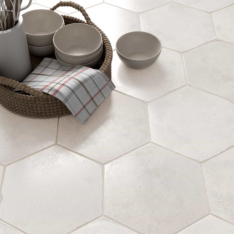 Kalay 9" Hexagon Polished Porcelain Tile, White