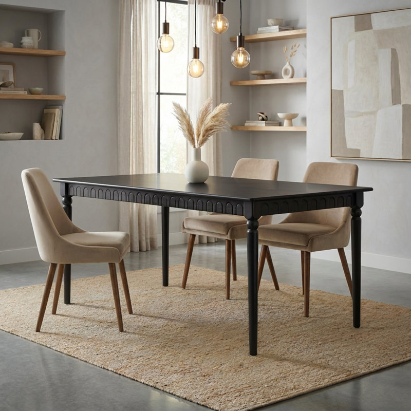 Turned Leg Solid Wood Dining Table, 29.47"H x 55"L x 31.5"W
