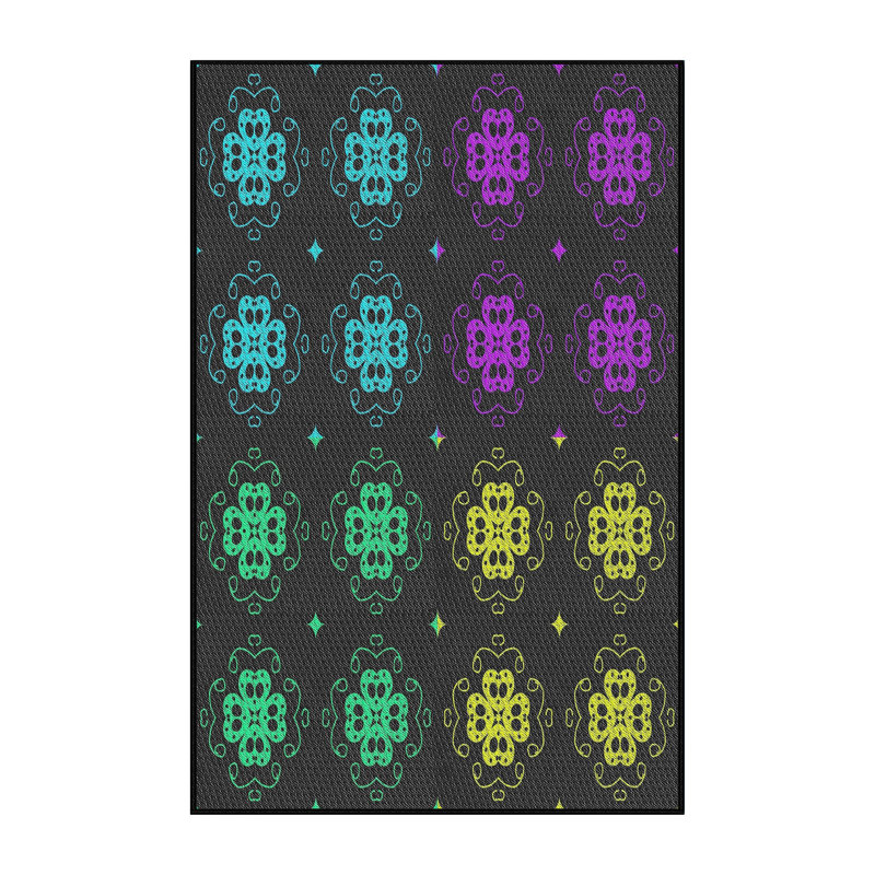 Rose floral/vert/Tapis décoratif noir, Rectangle 5 pi x 7 pi